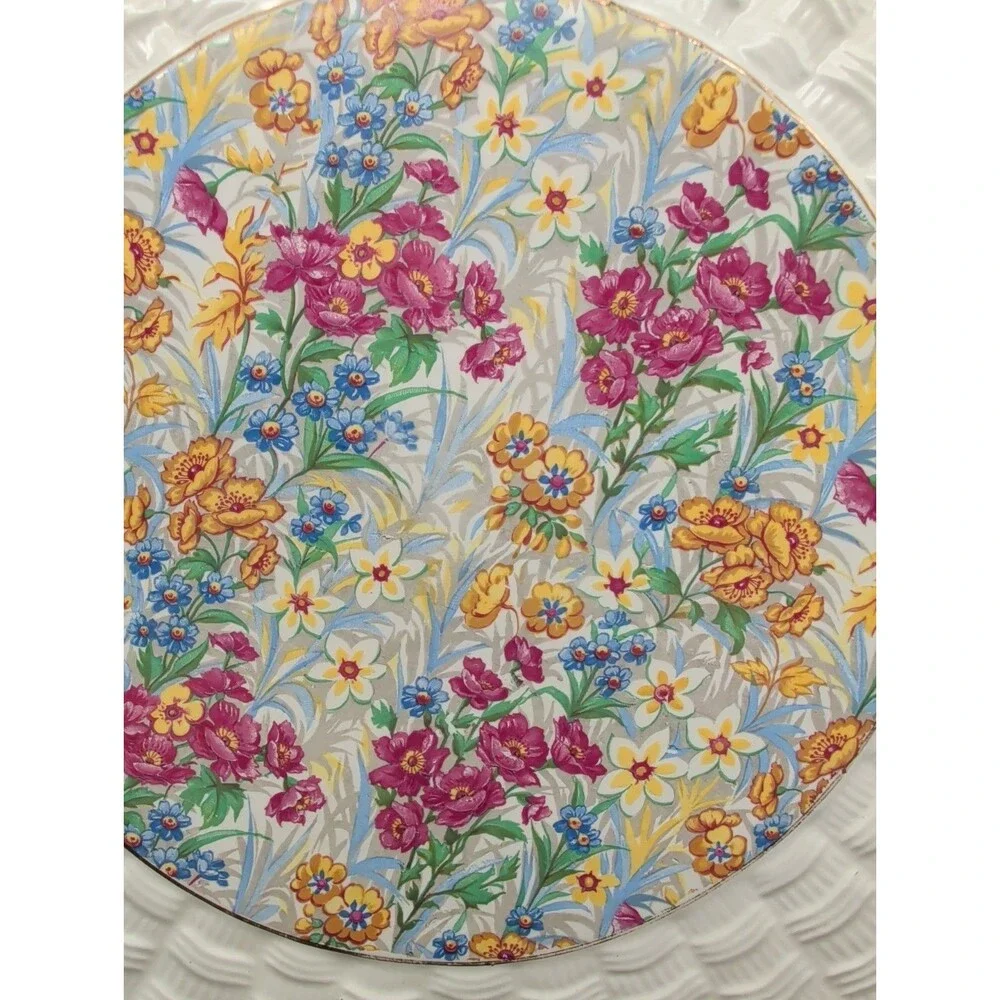 Vintage Erphila Sussex Cheery Chintz Cake Plate Embossed Basketweave Floral 11”